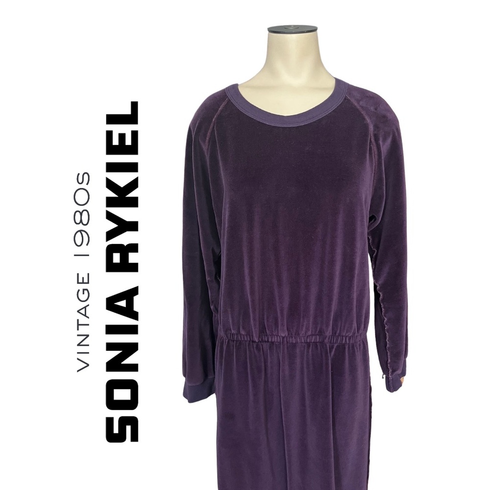 Vintage 1980s 90s Sonia Rykiel Purple Velour Dress // Size Med Large